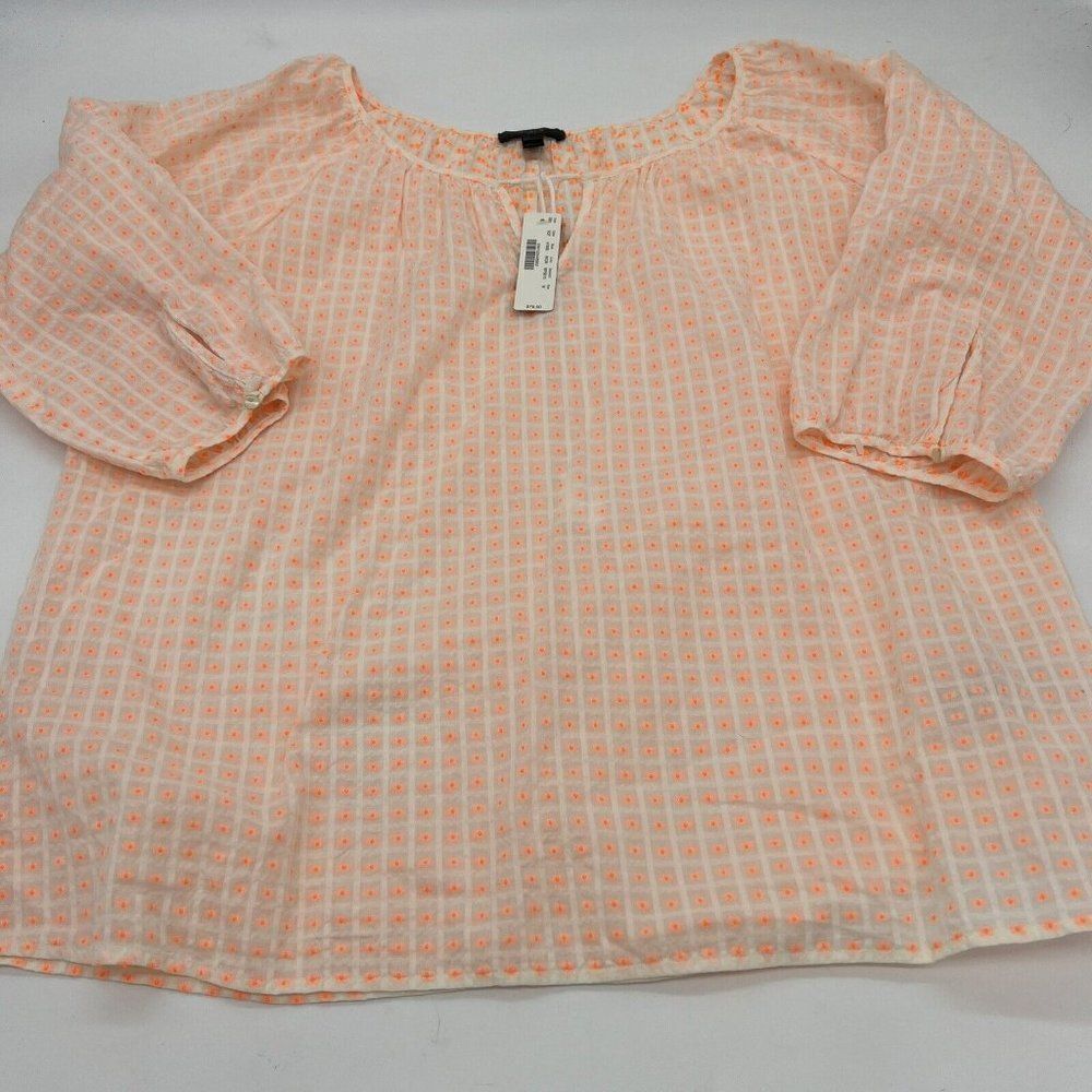 J Crew Peasant Top Drawstring Blouse NWT Medium Orange Dot